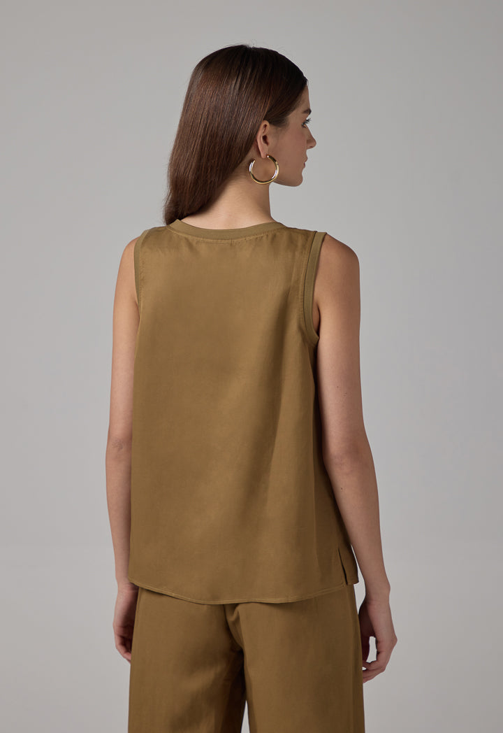 Choice Solid Sleeveless Top Khaki