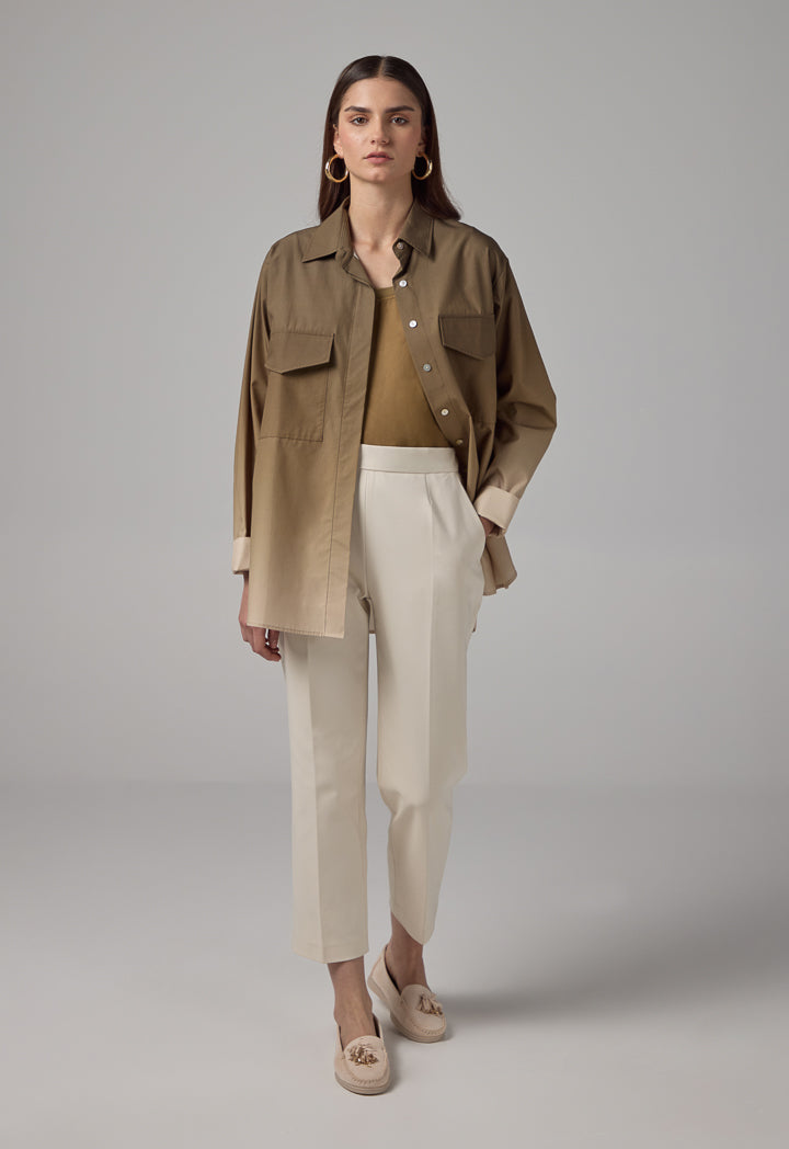 Choice Front Flap Pockets Ombre Shirt  Khaki