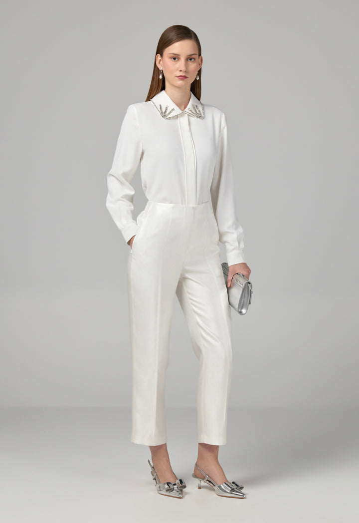 Choice Straight Leg Basic Trousers Off White