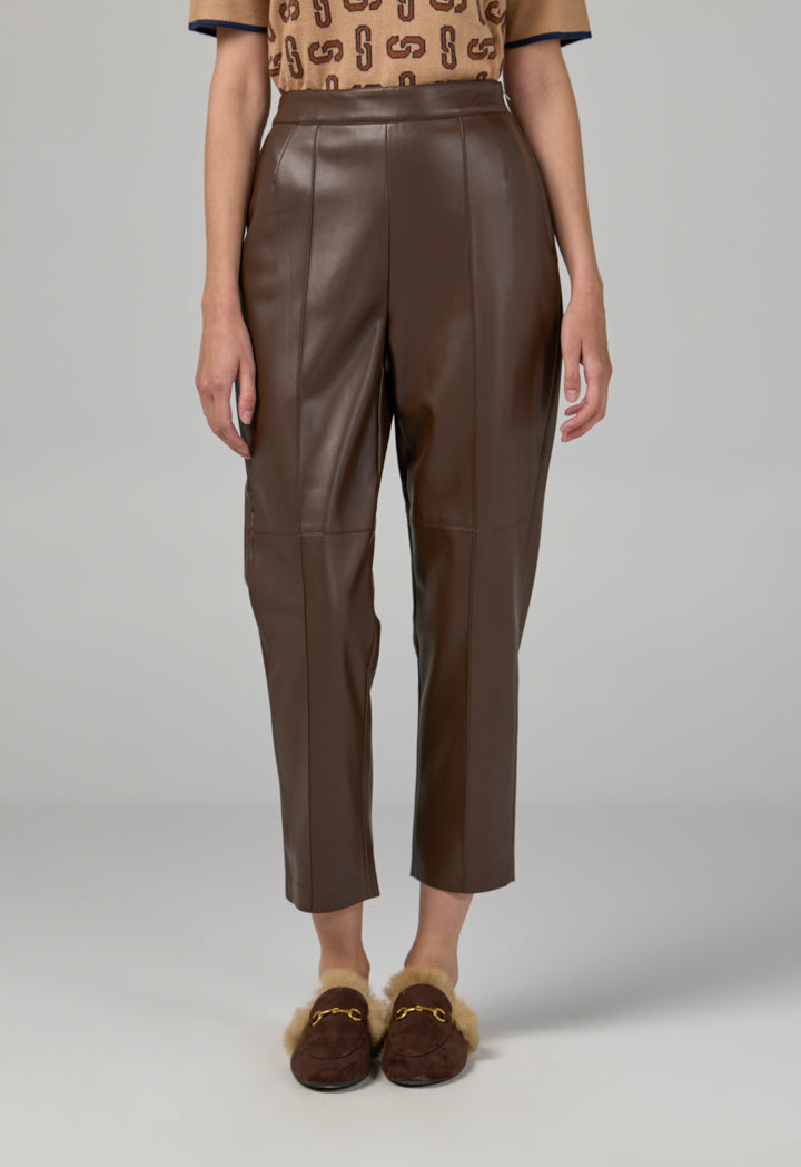 Choice Pu Leather Basic Trousers Brown