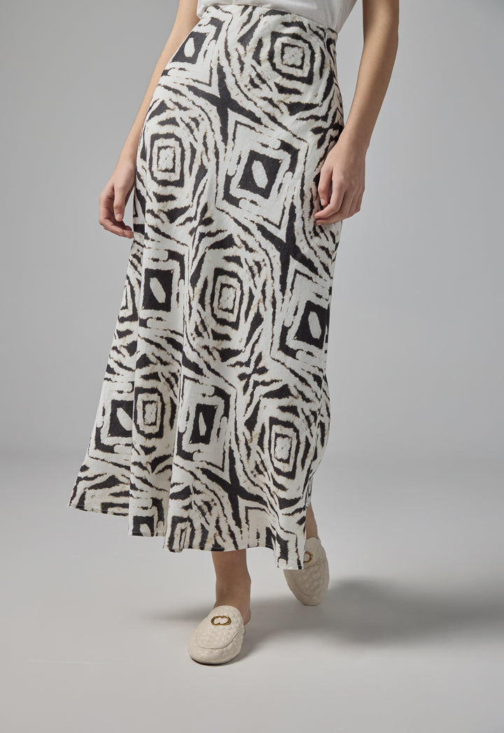Choice Printed Elastic Waistband Skirt Brown/White