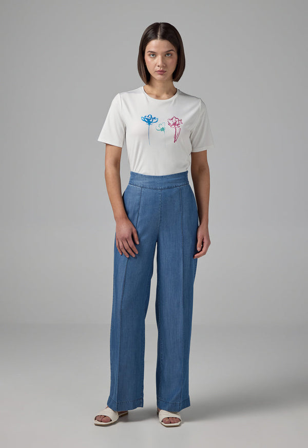 Choice Pin Tuck At Front Wide Leg Denim Trousers Navy