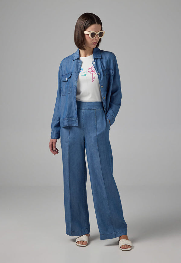 Choice Pin Tuck At Front Wide Leg Denim Trousers Navy