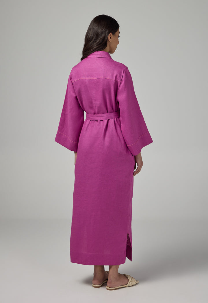 Choice Solid Linen Shirt Dress Purple
