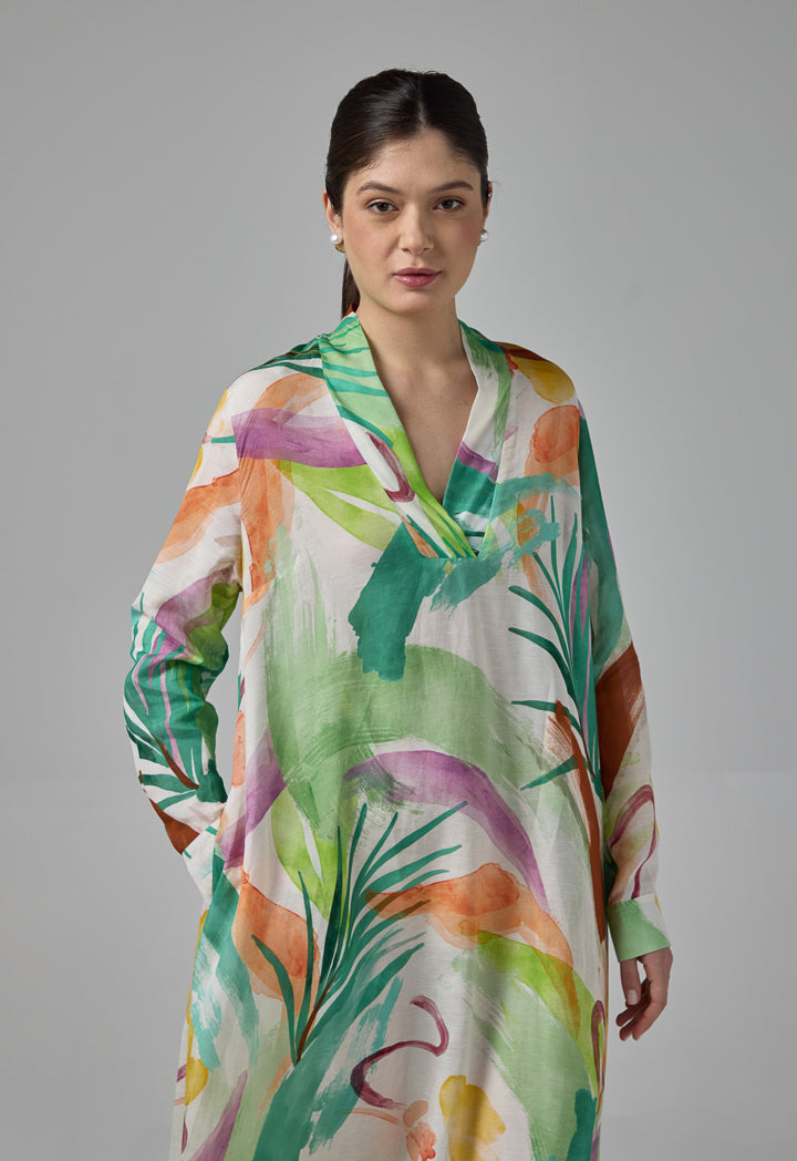 Choice Printed V-Neck Dress Multi Color