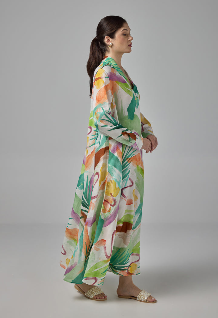 Choice Printed V-Neck Dress Multi Color