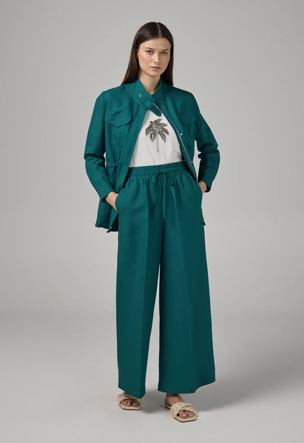 Choice Basic Elastic Waistband Linen Trousers Teal