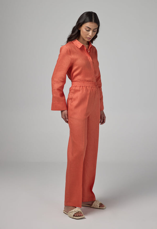Choice Elasticated Waist Linen Trousers Orange