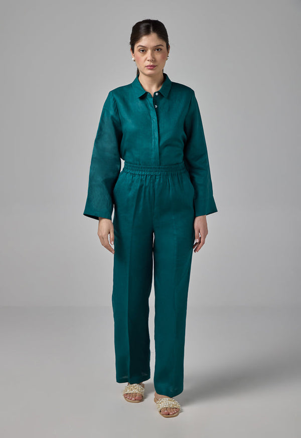 Choice Elasticated Waist Linen Trousers Teal