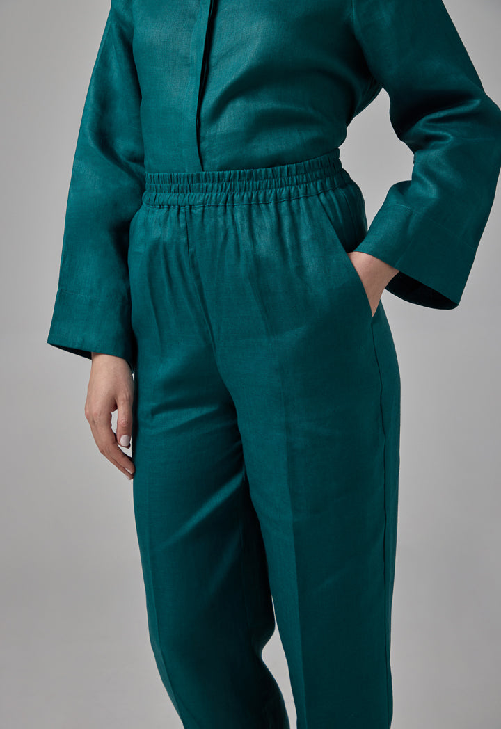 Choice Elasticated Waist Linen Trousers Teal