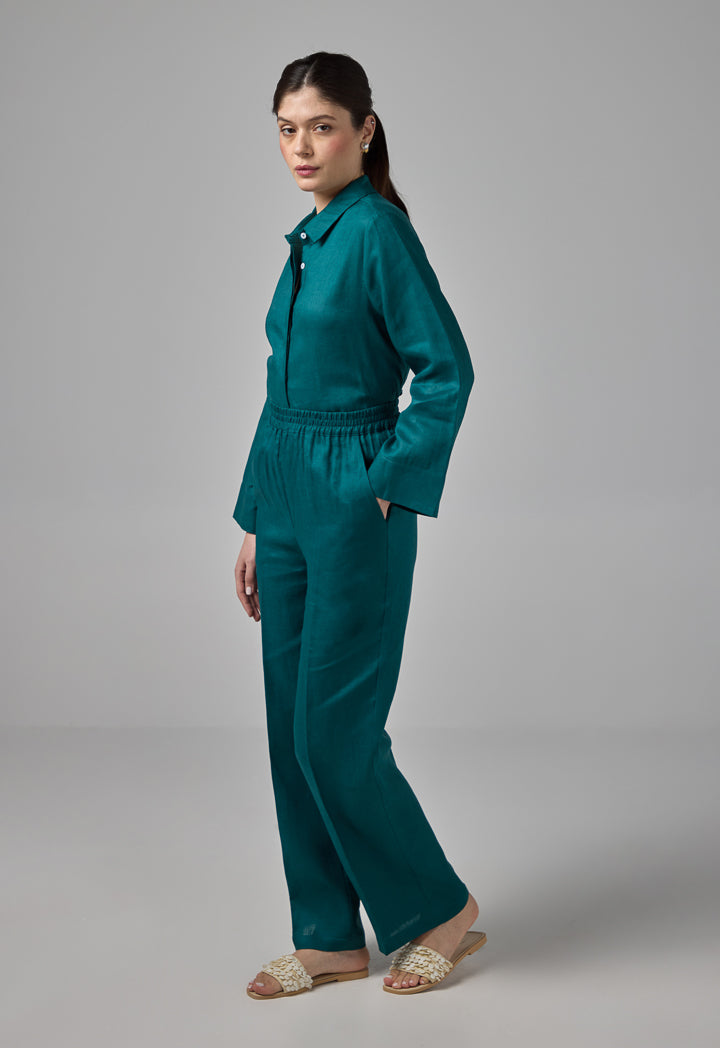 Choice Elasticated Waist Linen Trousers Teal
