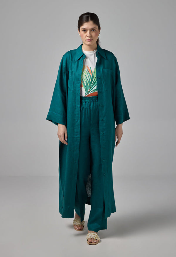 Choice Elasticated Waist Linen Trousers Teal