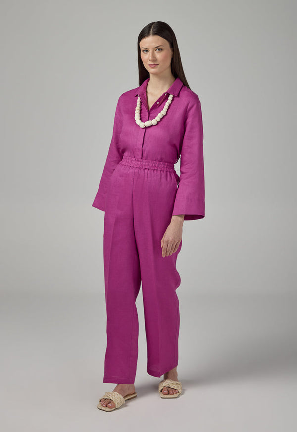 Choice Elasticated Waist Linen Trousers Purple