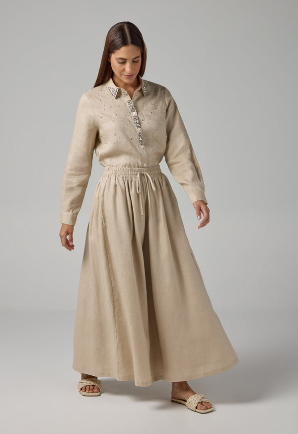 Choice Wide Leg Linen Palazzo Trousers Sand