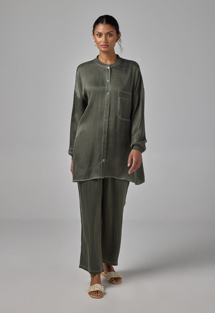 Choice Drop Shoulder Solid Shirt Khaki