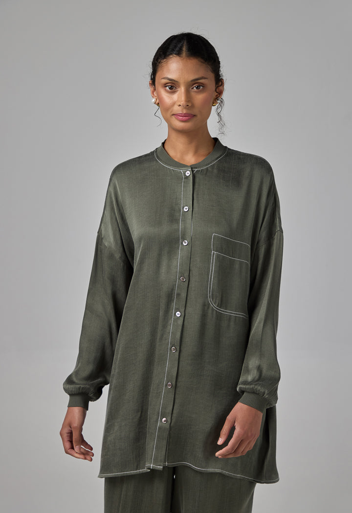 Choice Drop Shoulder Solid Shirt Khaki