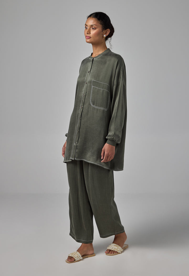 Choice Drop Shoulder Solid Shirt Khaki