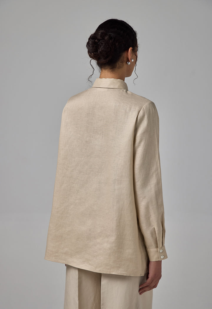 Choice Solid Crystal Embellished Shirt Sand