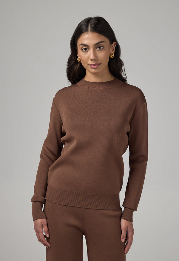 Choice Long Sleeve Knitted Basic Blouse Brown