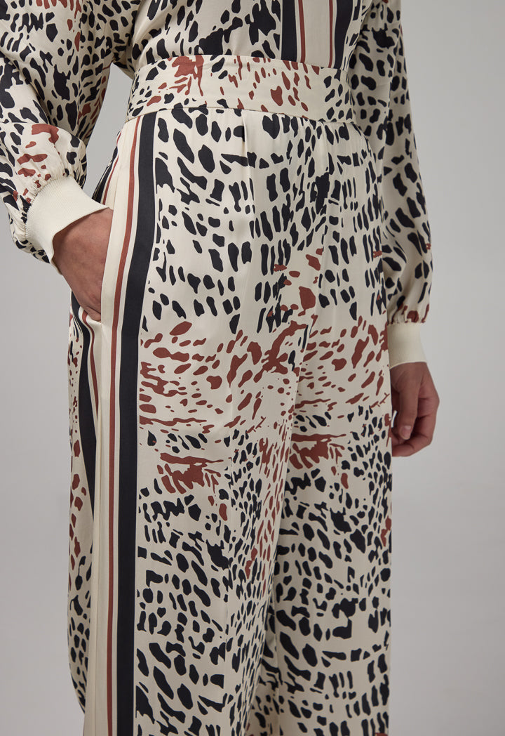 Choice Wide Leg Straight Cut Printed Trousers Multi Color