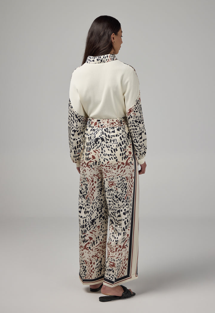 Choice Wide Leg Straight Cut Printed Trousers Multi Color