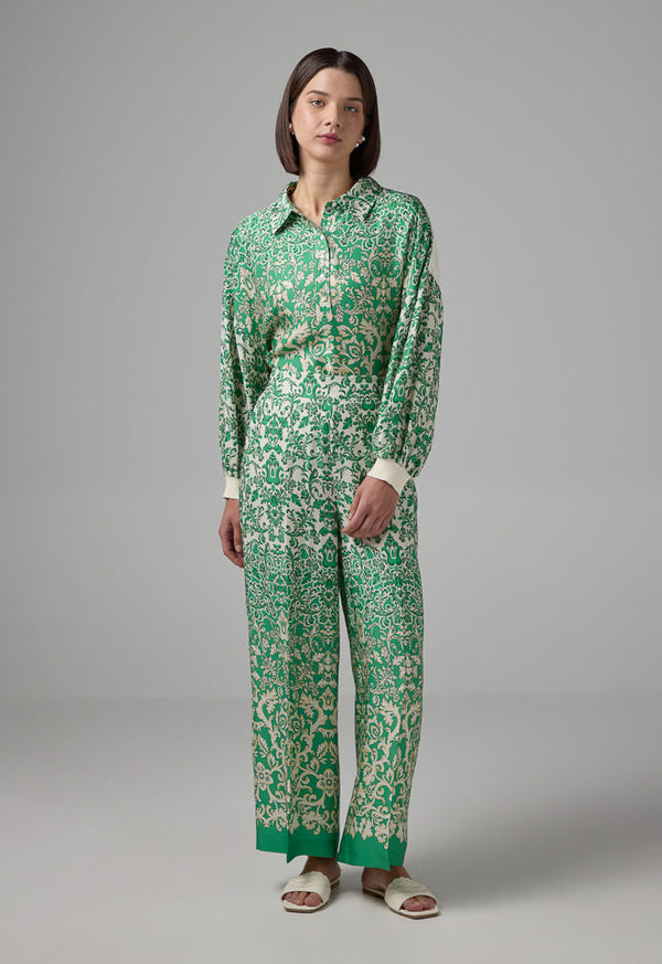 Choice Printed Wide Leg Straight Cut Trousers Green