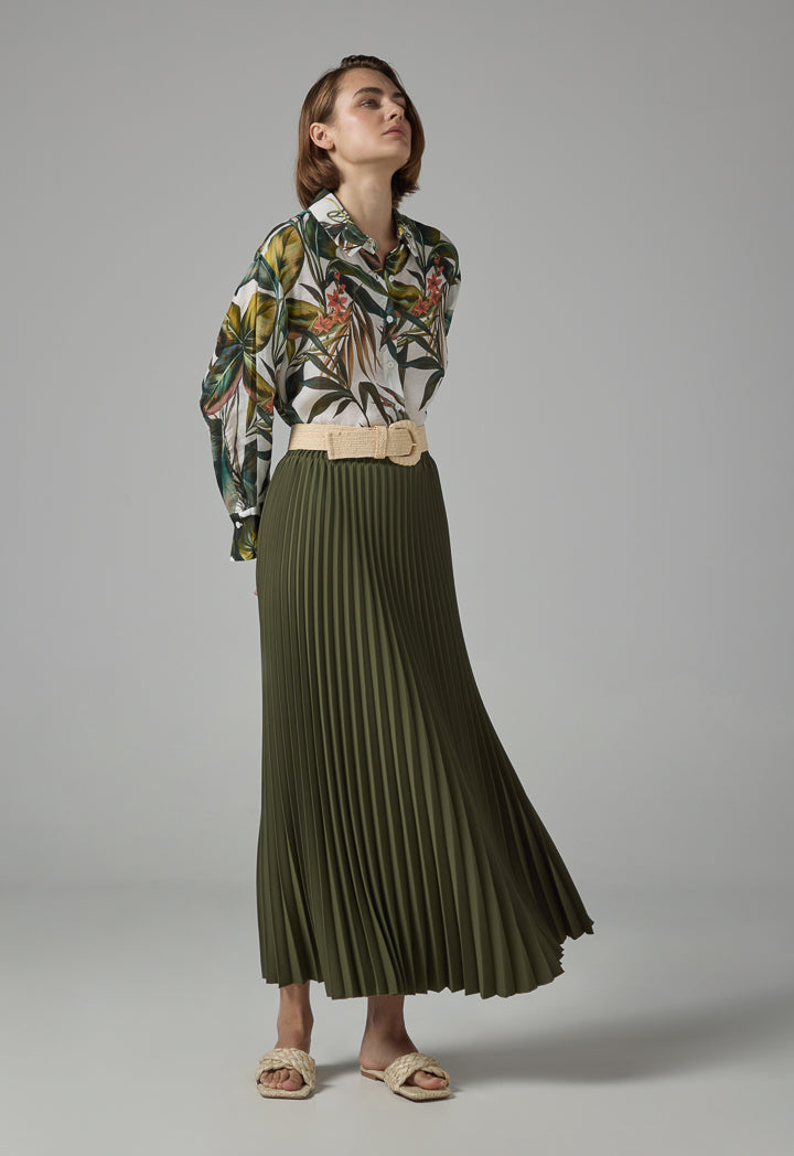Choice Solid Pleated Skirt Khaki