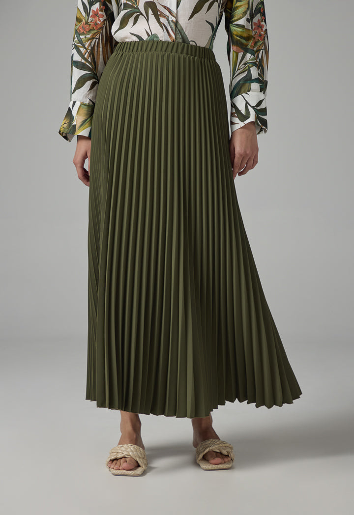 Choice Solid Pleated Skirt Khaki