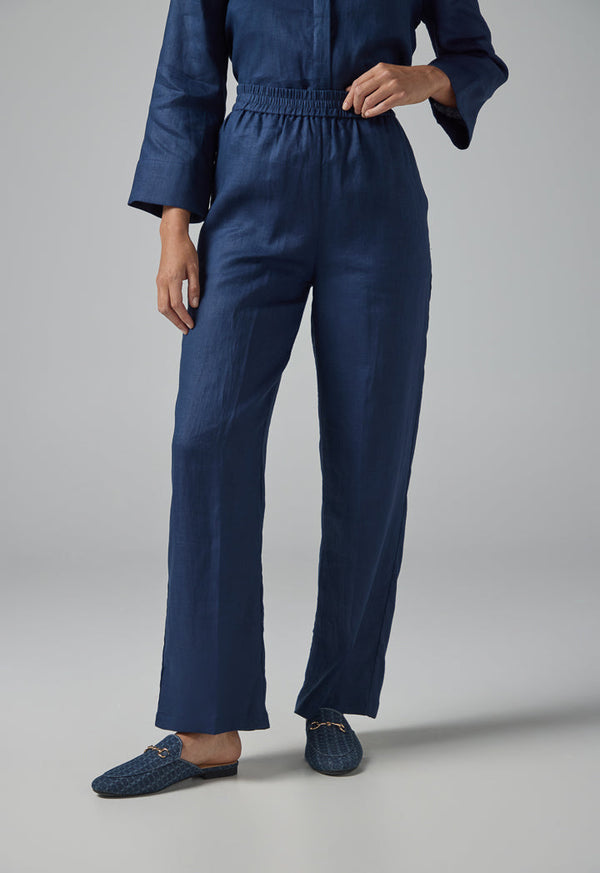 Choice Solid Wide Leg Elasticated Waist Trousers Navy