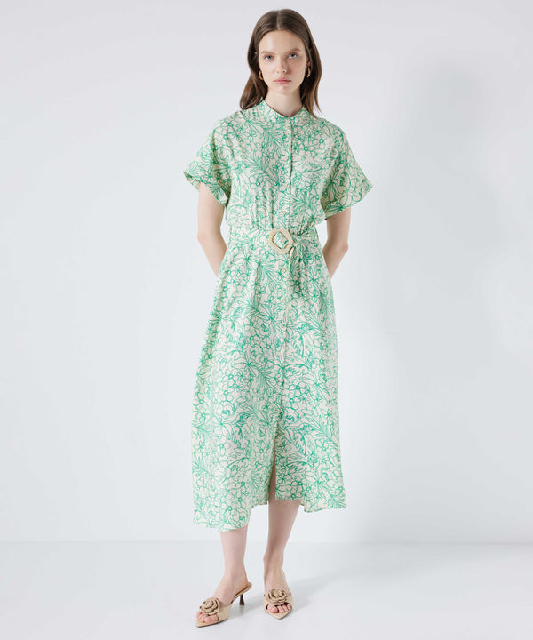Ipekyol Printed Belted Midi Dress Green