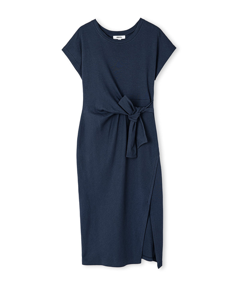 Ipekyol Combed Cotton Dress With Tie Waist Navy Blue