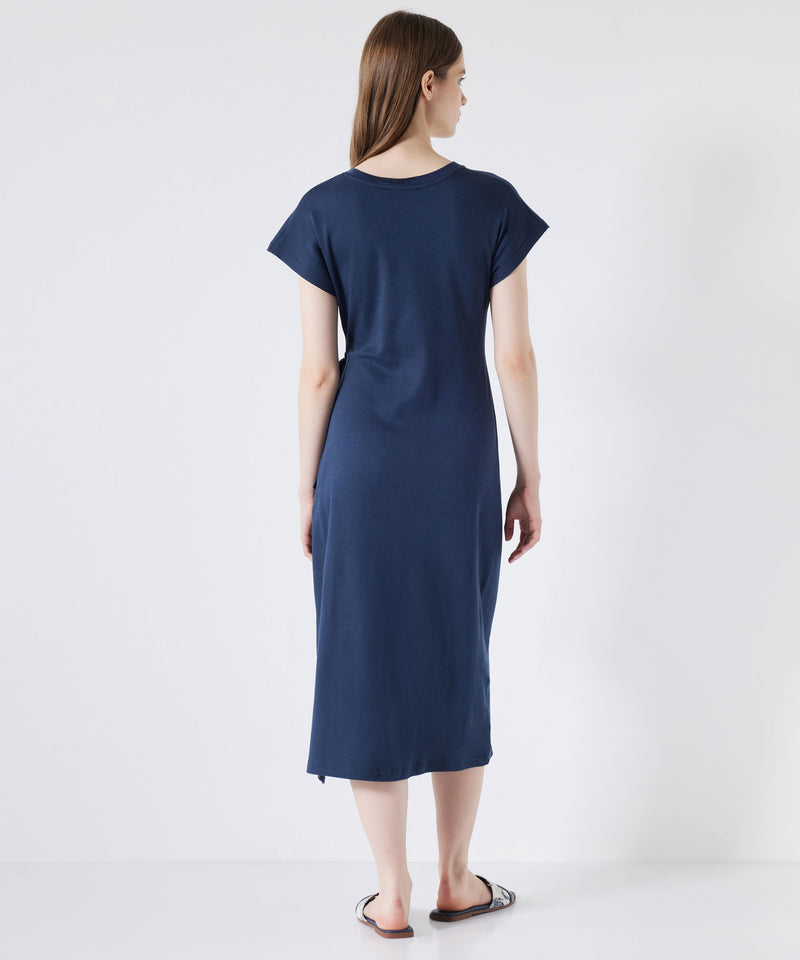 Ipekyol Combed Cotton Dress With Tie Waist Navy Blue
