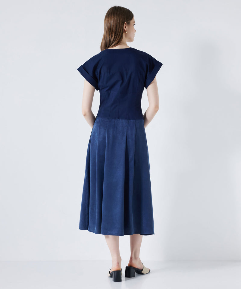 Ipekyol Fabric Mix Midi Dress Navy Blue