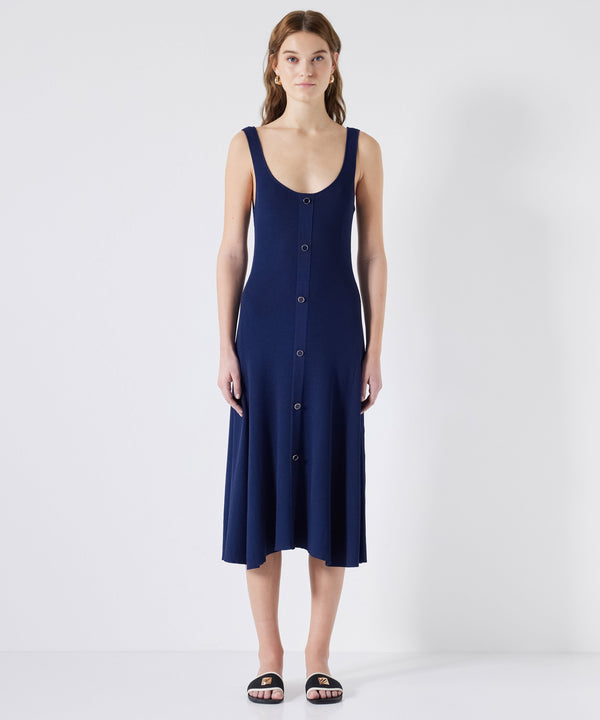 Ipekyol Midi Dress With Button Accessories Navy Blue