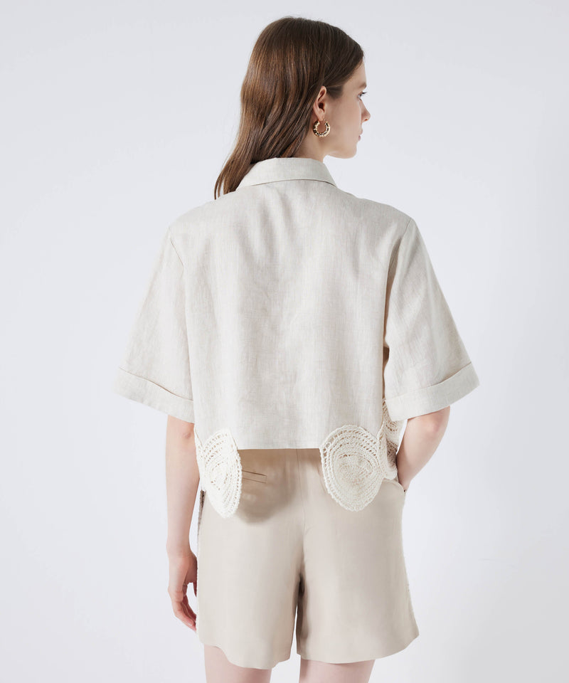 Ipekyol Linen Shirt With Crochet Applique Natural