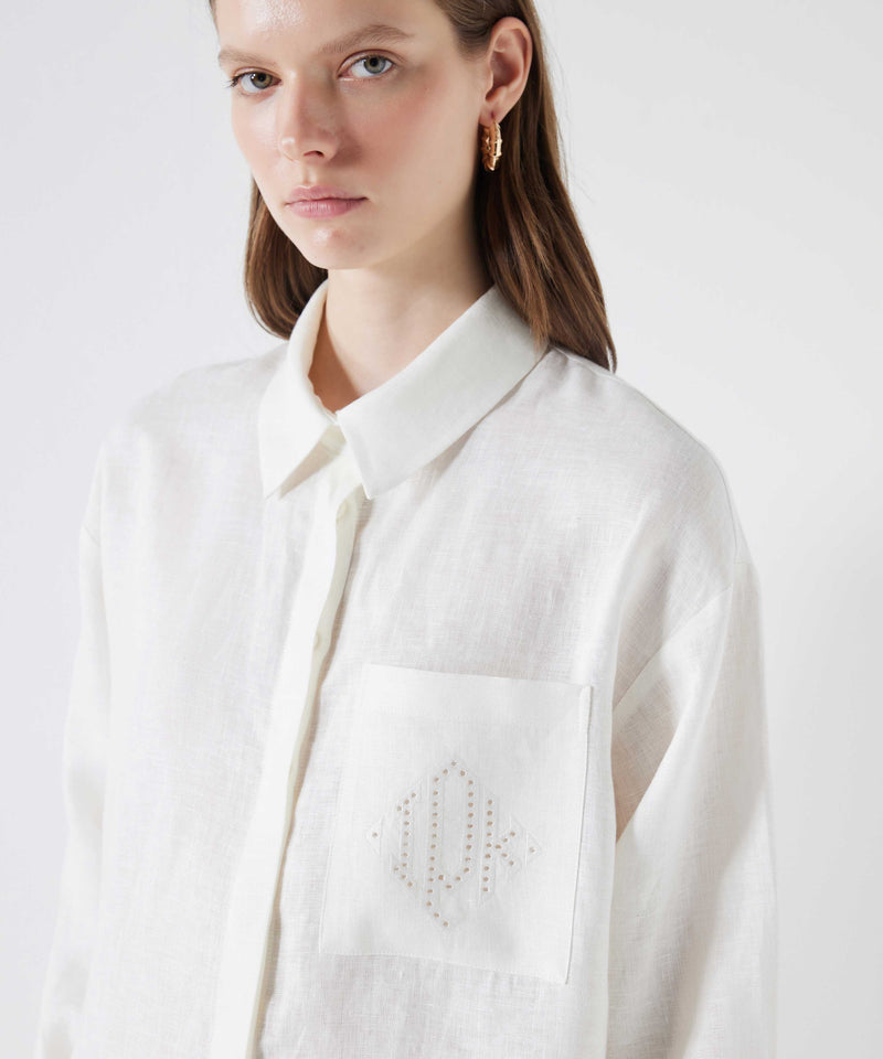Ipekyol Linen Shirt With Monogram Embroidery White