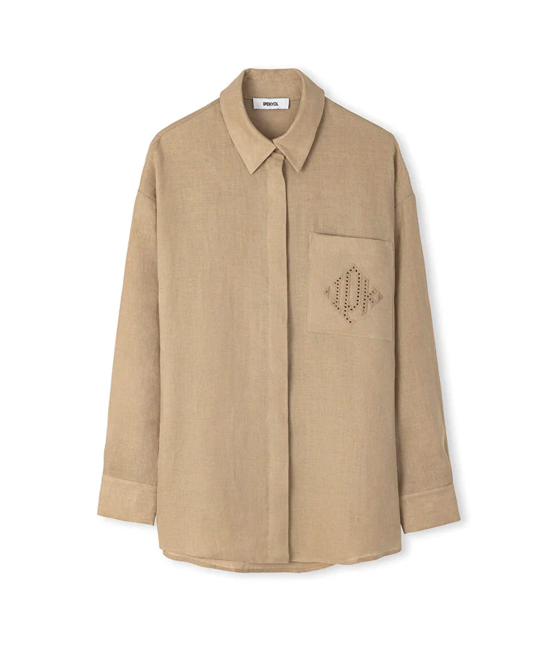 Ipekyol Linen Shirt With Monogram Embroidery Natural