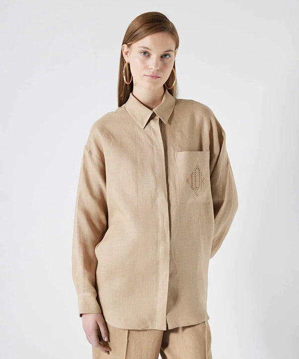 Ipekyol Linen Shirt With Monogram Embroidery Natural