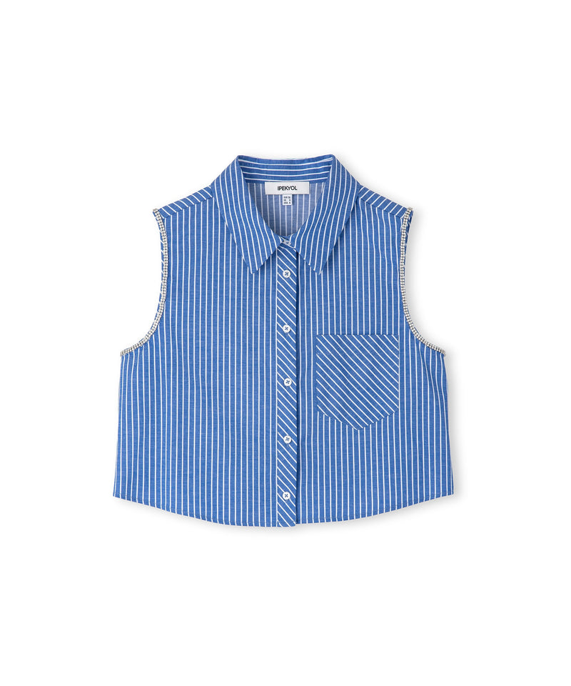 Ipekyol Cropped Shirt With Stone Stripes Light Blue