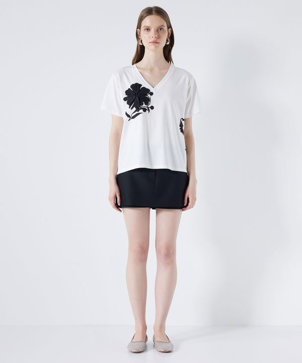 Ipekyol Floral Pattern T-Shirt With Fabric Applique White