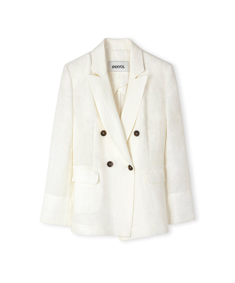 Ipekyol Linen Double-Breasted Blazer Off White