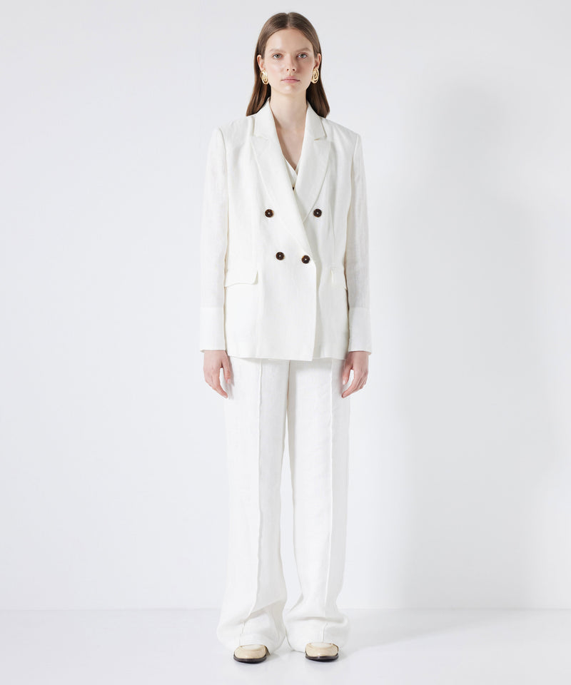Ipekyol Linen Double-Breasted Blazer Off White