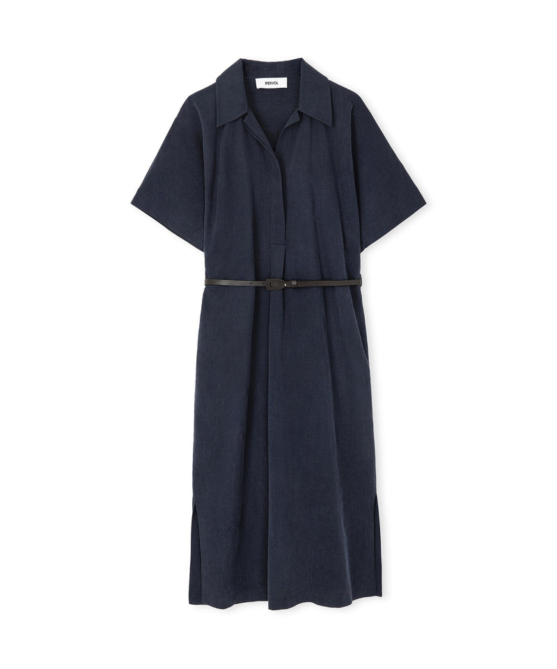 Ipekyol Belted Shirt Collar Dress Navy