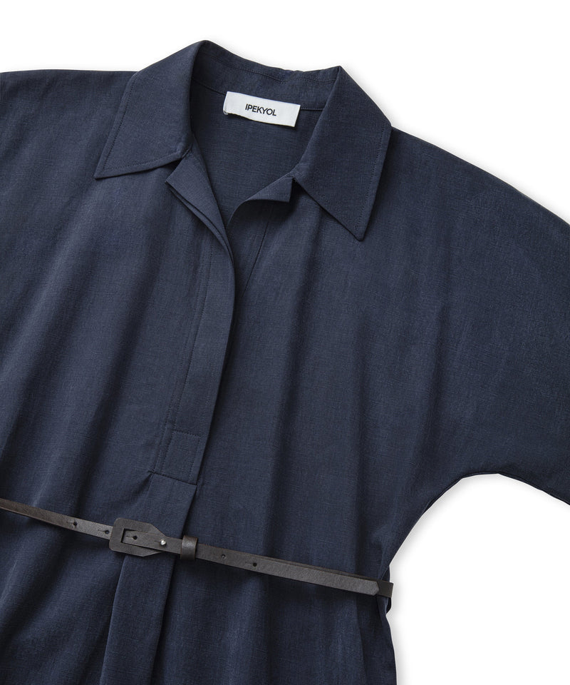 Ipekyol Belted Shirt Collar Dress Navy
