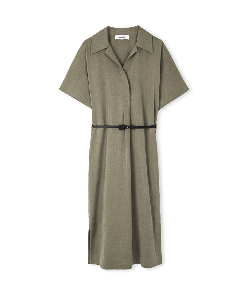 Ipekyol Belted Shirt Collar Dress Khaki
