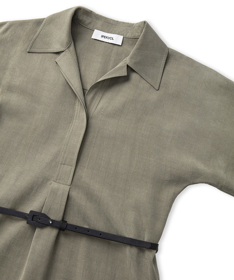 Ipekyol Belted Shirt Collar Dress Khaki