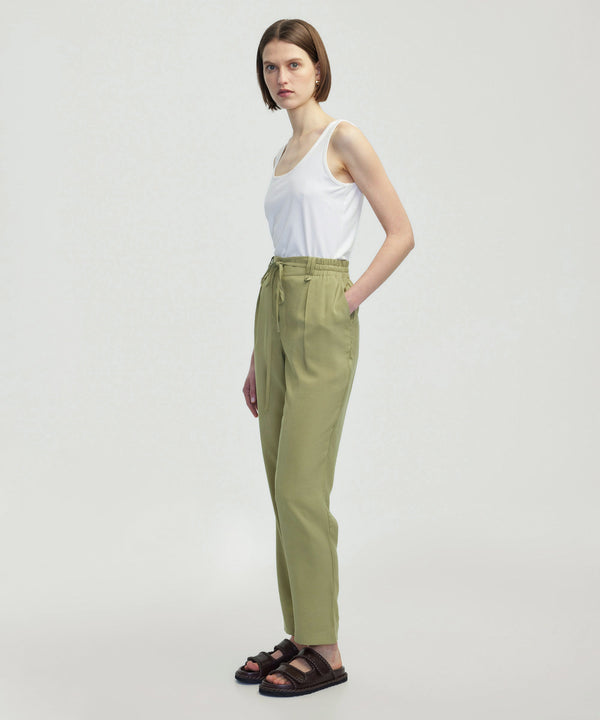 Ipekyol Elastic Waist Carrot Fit Trousers Khaki