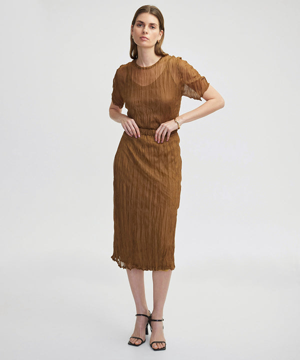 Ipekyol Wrinkled Look Midi Skirt Tobac
