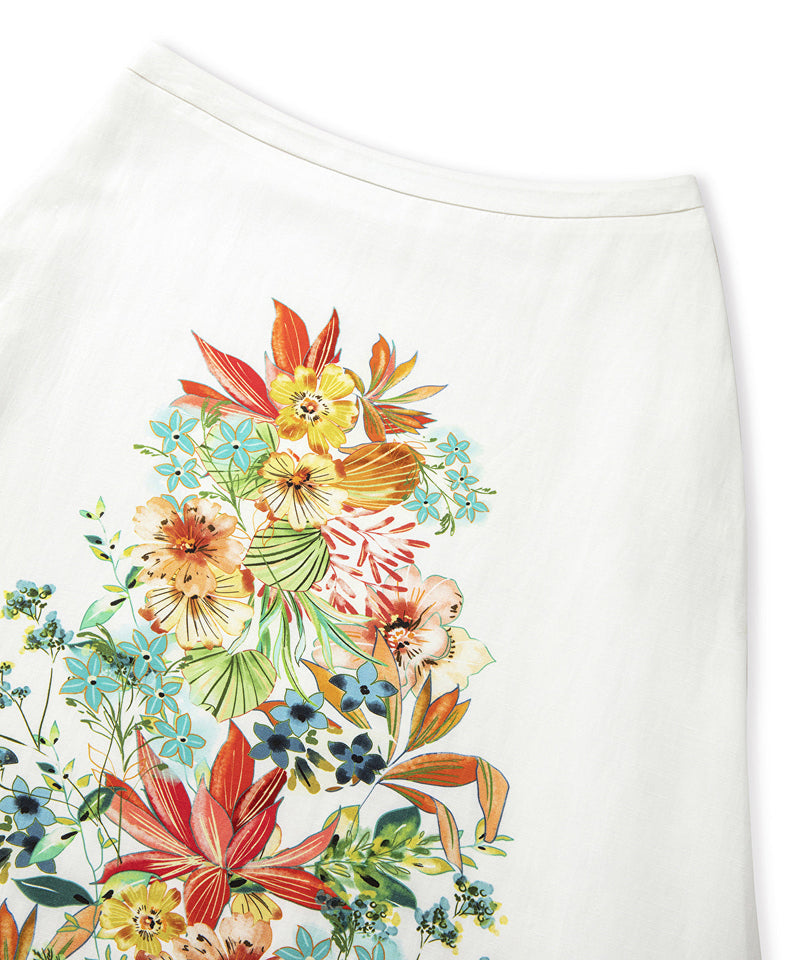 Ipekyol Floral Patterned Midi Skirt Ecru