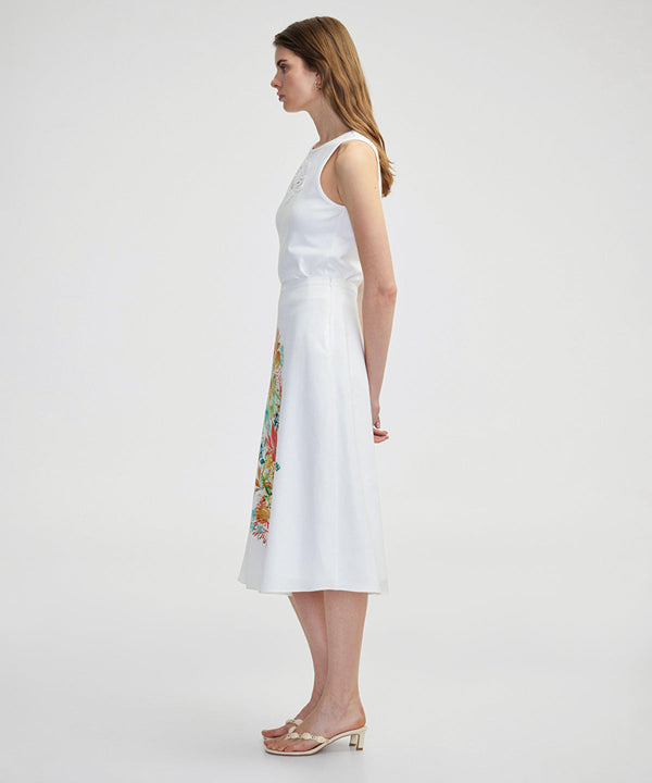 Ipekyol Floral Patterned Midi Skirt Ecru